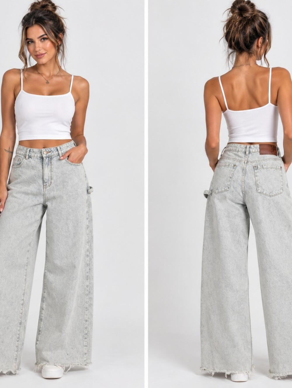 Missguided Women’s Wide-Leg Jeans Gray Wash Distressed Denim 5-Pocket Size 30